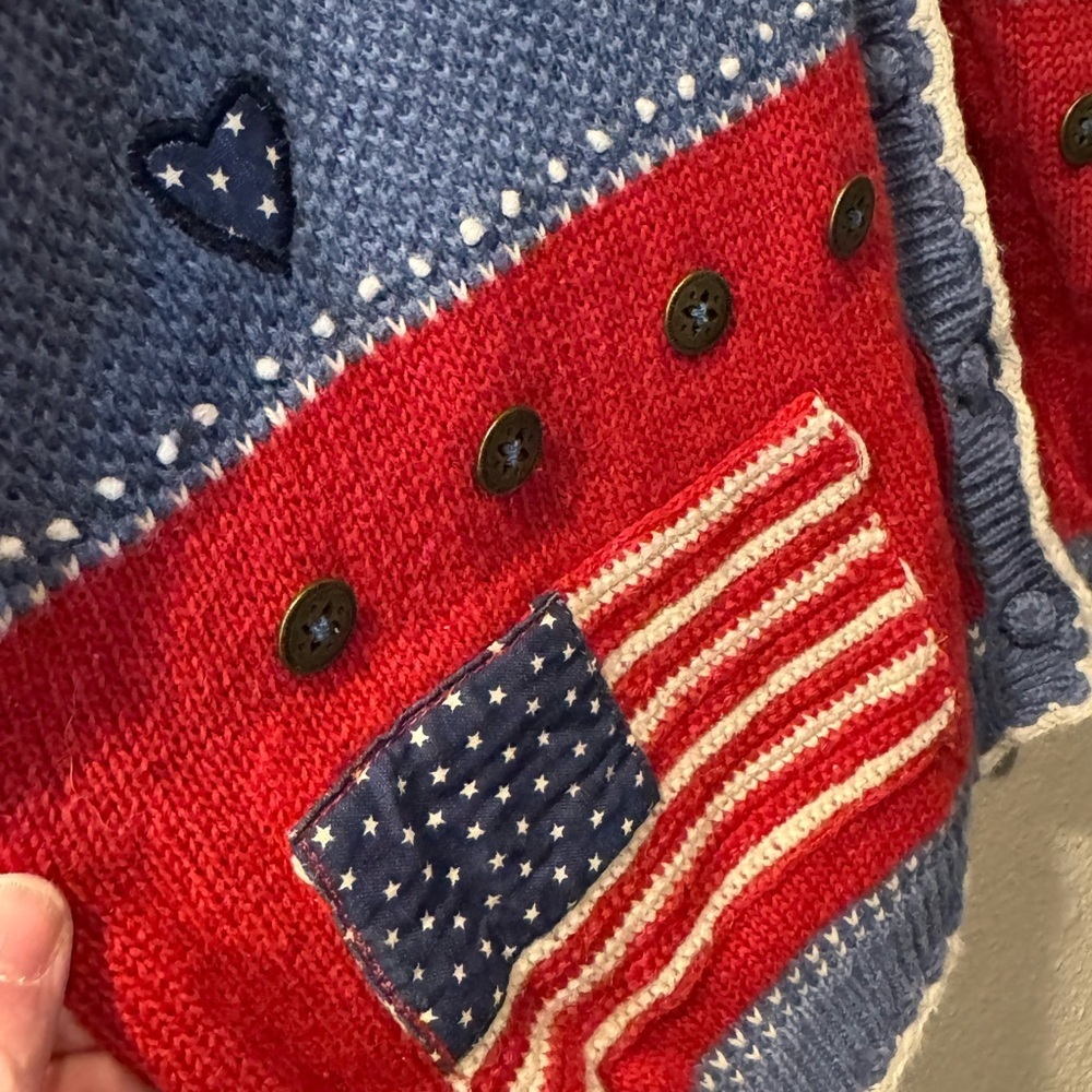 Koret City Blues Patriotic USA Flag Cardigan Americana Stars Hearts Knit Top - Picture 2 of 4